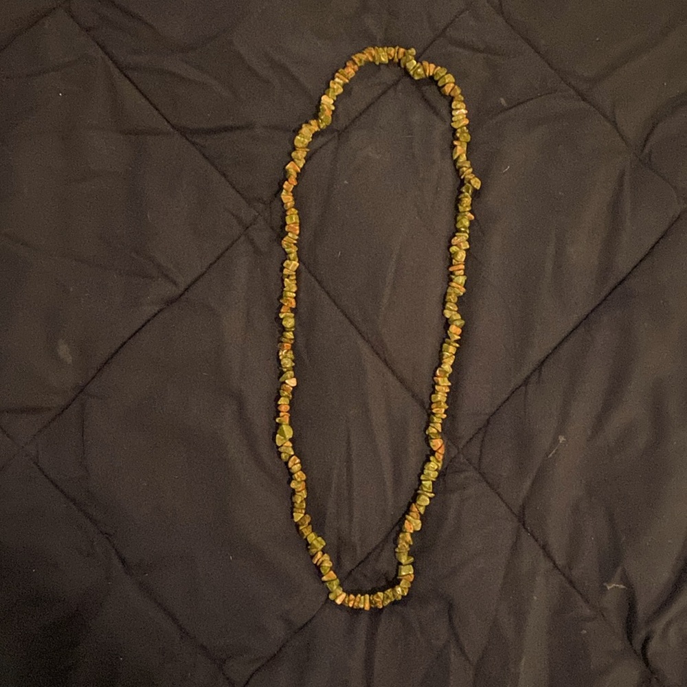 30” green/orange stone necklace